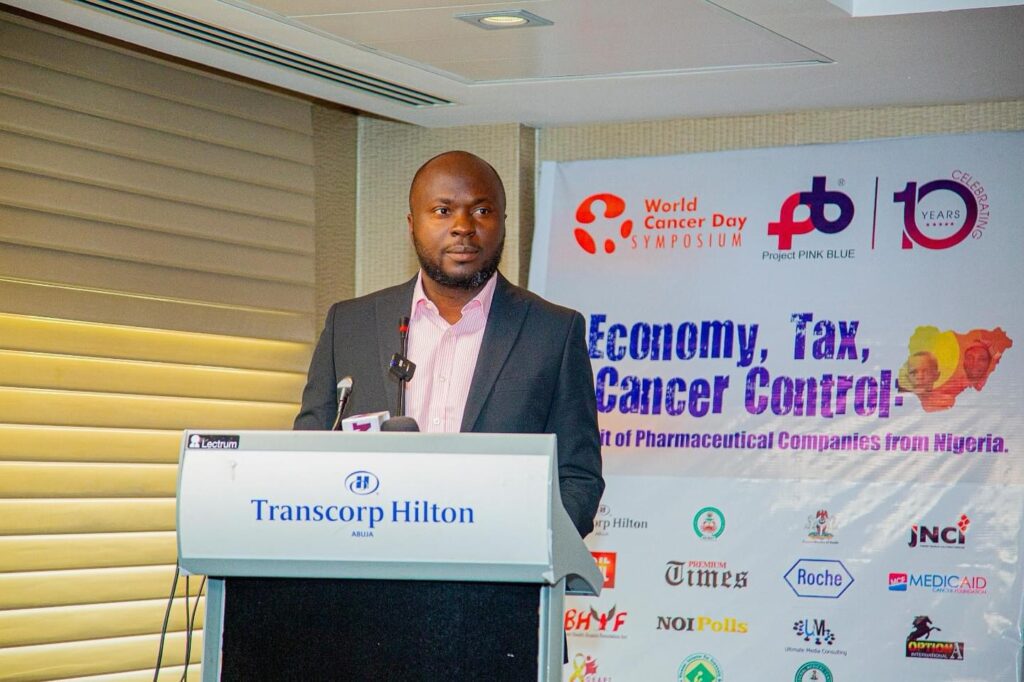 Dr Chike Nwangwu,CEO, NOI- Poll Ltd, officially launching the NOI Poll x Project PINK BLUE Cancer Poll x Showers Foundation.
