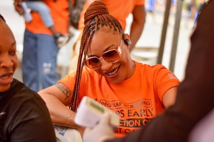 Tonto Dikeh at the World Cancer Day Outreach and Awareness Campaign hosted by showers foundation and Project Pink Blue at Transcorp Hilton Hotel Abuja
